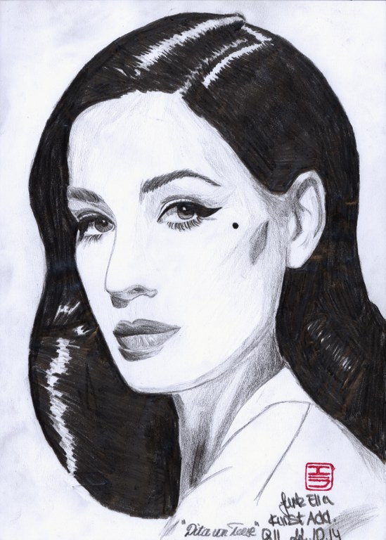 Jurk, Ella, Portrait Dita von Teese, Zeichnung color, Q11 Kunst Additum, 2015