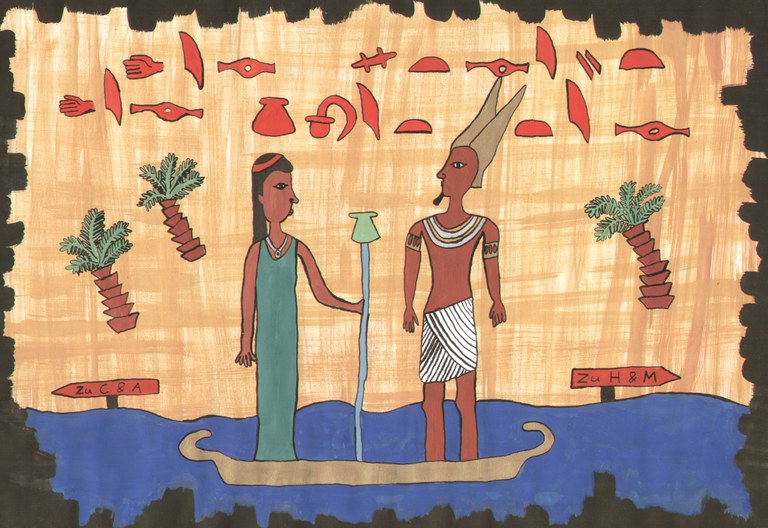 Schütrumpf, Katharina, 'Was stimmt hier nicht', Papyrus-Facsimile, Wasserfarben, Jg05, 2009