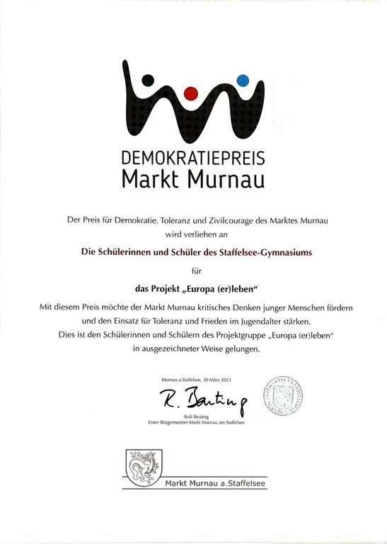 Demokratiepreis Markt Murnau 'Europa erleben'